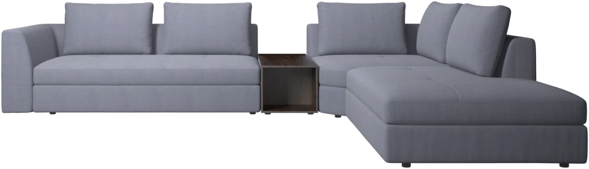 Bergamo corner sofa with lounging unit and footstool w/storage