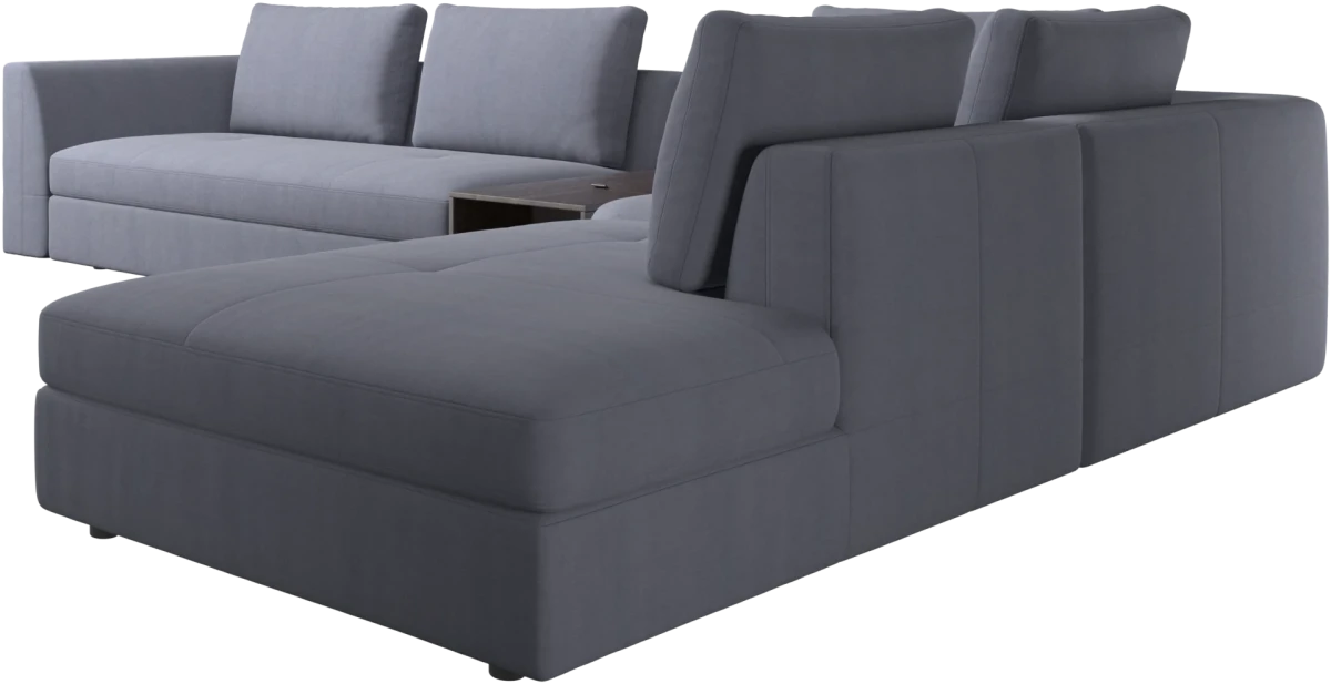 Bergamo corner sofa with lounging unit and footstool w/storage